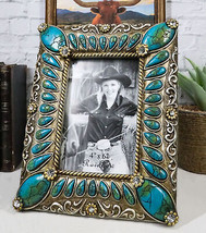 Rustic Western Turquoise Teardrop Gems Scrollwork Patterns 6X4 Picture Frame - £23.17 GBP