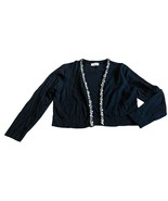 Calvin Klein Open Front Black Cardigan Sweater Cropped Length Bead Trim ... - $48.38