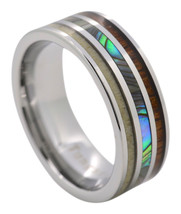 Men&#39;s Tungsten Abalone Shell Ring With Koa Wood &amp; Deer Antler, 8mm Comfort Fit - £47.05 GBP
