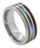 Men&#39;s Tungsten Abalone Shell Ring With Koa Wood &amp; Deer Antler, 8mm Comfo... - £46.12 GBP