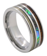 Men&#39;s Tungsten Abalone Shell Ring With Koa Wood &amp; Deer Antler, 8mm Comfo... - $59.00