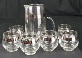 MCM Cocktail Pitcher 6 Glasses Silver Band Roly Poly Dorothy Thorpe Styl... - $49.99