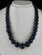 Natural Blue Jade Beads Carved Round Gemstone 1 Line 785 Carats Silver Necklace - £187.85 GBP