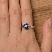 1.5Ct Heart Simulated Blue Sapphire CZ Open Solitaire Ring 925 Sterling Silver - £59.88 GBP