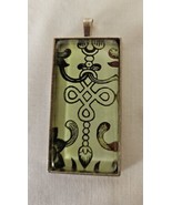 Green Abstract Design Pendant 1” X 2” Glass Tile Silver Tray Handmade - £3.98 GBP