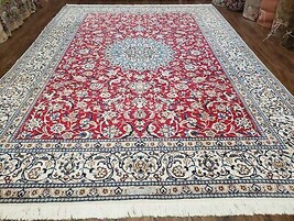 Vintage Top Quality Red Oriental Rug Floral Medallion 8x12 Wool Silk Han... - £6,625.05 GBP