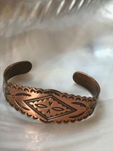 Vintage Signed Tribal Southwest Stamped Solid Copper Cuff Bracelet w Scalloped - £23.85 GBP