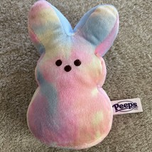 Peep Bunny Pink Blue Yellow Tie Dye Fleece Stuffed Animal Toy 6&quot; - £7.28 GBP