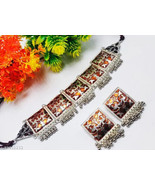 SILVER OXIDISED MEENA CHOKER Jewellery Set Women Girl Gift Jewelry Set N... - €17,62 EUR