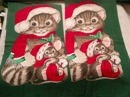 Fabric Concord &quot;Kitty &amp; Mouse&quot; in Red and Green w/Forest Green Trim Pill... - €1,08 EUR