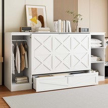 White Twin Murphy Bed w/ Shelves &amp; Wardrobe - $797.99