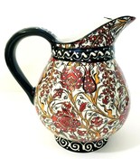 Nakkas Cini Red &amp; Yellow Floral Pitcher 8.5&quot; x 8&quot; Hand Painted NWT Turkish - $655.33 MXN
