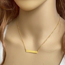 925 Sterling Silver Yellow Gold Plated Bar Plate Geometric 16&quot;-18&quot; Necklace - £23.47 GBP