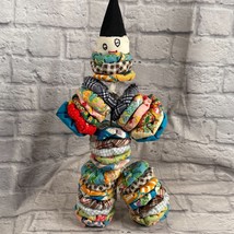 Vtg Handmade Yo-Yo Cloth Doll 21&quot; Jester Rivet Cap Stitching Patchwork D... - $42.04
