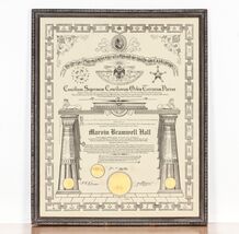 1929 Freemason Masonic Degree Certificate in Frame Gorgeous Memorabilia! - $247.50
