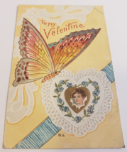 VALENTINES DAY TO MY VALENTINE Embossed Butterfly 1912 Antique HOLIDAY P... - $13.99