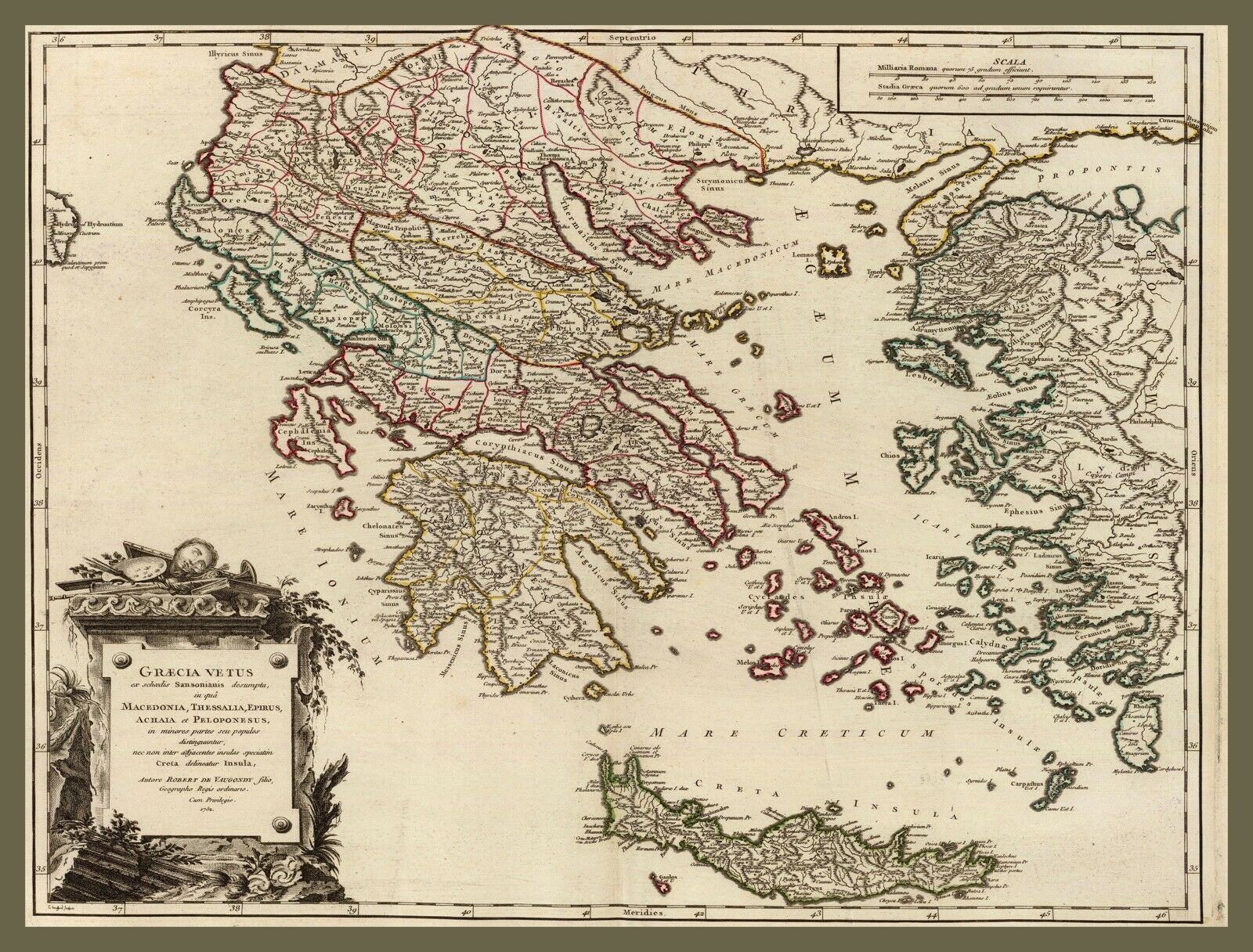 Wall Decor Poster.Interior home.Room art design.Greece antique vintage map.11608