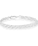 925 Sterling Silver Italian 6-Strand Diamond-Cut Herringbone Bracelet - €28,90 EUR