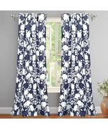 Set 2 Navy Blue White Floral Vines Leaves Curtains Panels Drapes 84 in D... - £100.80 GBP