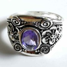 Size 7 Elegant Silver Plated Amethyst Bohemian Chunky Ring - £15.48 GBP