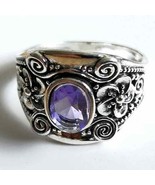 Size 7 Elegant Silver Plated Amethyst Bohemian Chunky Ring - £15.41 GBP