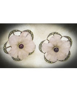 .925 Sterling Silver, Rose Quartz and Garnet Art Nouveau Post Earrings - $83.24 CAD
