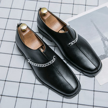 Fashion Men Office Loafers Punk Chain Italian Square Toe Men Zipper Dress Shoes  - £58.02 GBP