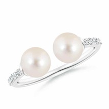 ANGARA Two Stone Freshwater Pearl Open Stackable Ring for Women in 14K Gold - £653.83 GBP