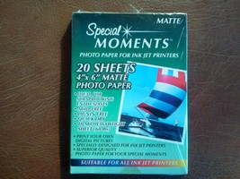 MATTE, NEW SPECIAL MOMENTS PHOTO PAPER FOR INK JET PRINTERS 4&quot; X 6&quot;, 20 ... - £7.77 GBP