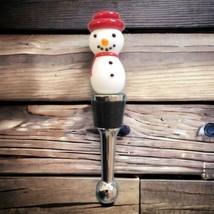 Art Glass Snowman Bottle Stopper Wine Hand Blown Cork Frosty Silver Tone Metal  - £13.47 GBP