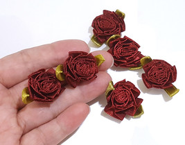 1&quot; / 25mm wide Burgundy Red Satin Grosgrain Ribbon Cabbage flower appliques C5 - £5.51 GBP+