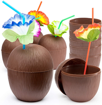 18 Pack Coconut Cups with Flower Straws for Hawaiian  Beach Themed Party - £45.16 GBP
