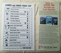 Avalon Hill Games and Parts Price List 1989 &amp; 1988 Brochure Advertisemen... - $14.50