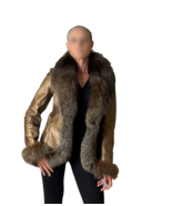 Genuine Fox Fur Leather Coat Jacket Bronze Leather Fur Winter Coat Make ... - €1.239,77 EUR