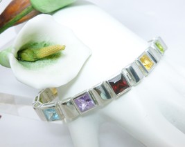 Sterling Silver Princess Cut Multi-Gemstone Bracelet 7.25&quot;  - $112.00