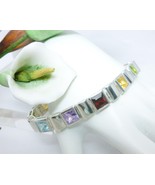Sterling Silver Princess Cut Multi-Gemstone Bracelet 7.25&quot;  - $112.00