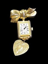 Vintage 1970s Brooch Pin Watch Locket Gold Tone Accutime Hong Kong NOT W... - $20.72
