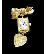 Vintage 1970s Brooch Pin Watch Locket Gold Tone Accutime Hong Kong NOT W... - €17,66 EUR