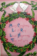 Vintage Christmas Postcard Series 243 Embossed Wreath Bells Barton Spooner 1912 - £15.29 GBP