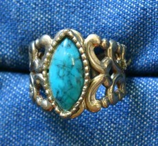 Elegant Ancient Style Faux Turquoise Silver-tone Ring 1970s vintage size... - $12.95