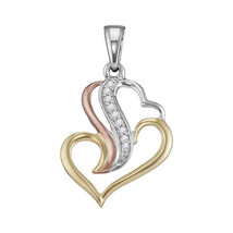 Triple-tone Sterling Silver Womens Round Diamond Heart Pendant 1/20 Cttw - £35.09 GBP