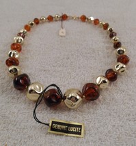 Vintage Hong Kong Genuine Lucite Carmel and Silver Necklace 18&quot;L - £11.74 GBP