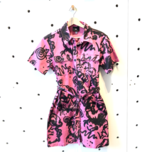 M - Lazy Oaf Pink &amp; Black Graffiti Lead Astray Belted Shirt Dress 0304HJ - £59.01 GBP