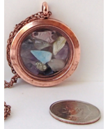 Coppertone &amp; Glass Magnetic Locket Pendant Variety Real Gemstone Chips N... - £14.35 GBP