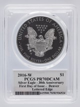 2016-W Argento 1oz Aquila $1 PCGS PR 70 DCAM John Mercanti FDOI Denver Lettera - £520.11 GBP