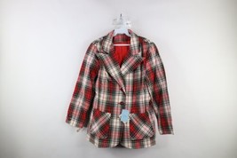 Deadstock Vintage 50s Streetwear Womens 15 / 16 Lined Blazer Jacket Red Plaid - £79.09 GBP