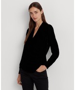 Lauren Ralph Lauren Pleated Velvet Surplice Blouse (Black Velvet) Women&#39;... - $45.00