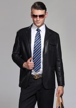 Formal Black Genuine  Business Handmade  Lambskin Blazer 100%Leather Men Stylish - £95.38 GBP