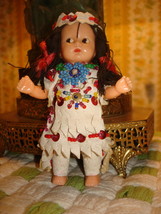 SMALL 4&quot; AMERICAN INDIAN SQUAW DOLL HARD PLASTIC SLEEP EYES BEADED DRESS... - £11.95 GBP