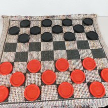 Checkerboard Floor Set With 24 Giant Plastic Checkers Floor Game Woven Rug - $14.52